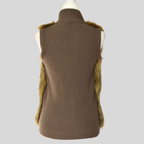 CALVIN KLEIN Faux Fur Sweater Vest Brown Size XS/S - Picture 4 of 9